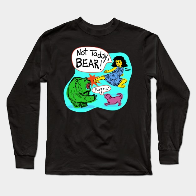 Girl Pushing and Kicking a Bear! Long Sleeve T-Shirt by penandinkdesign@hotmail.com